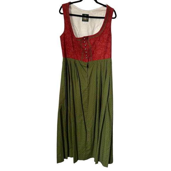 Hammerschmid Womens Trachten Dress Size 42 Linen Cotton Red Green Floral Maxi - Picture 1 of 15